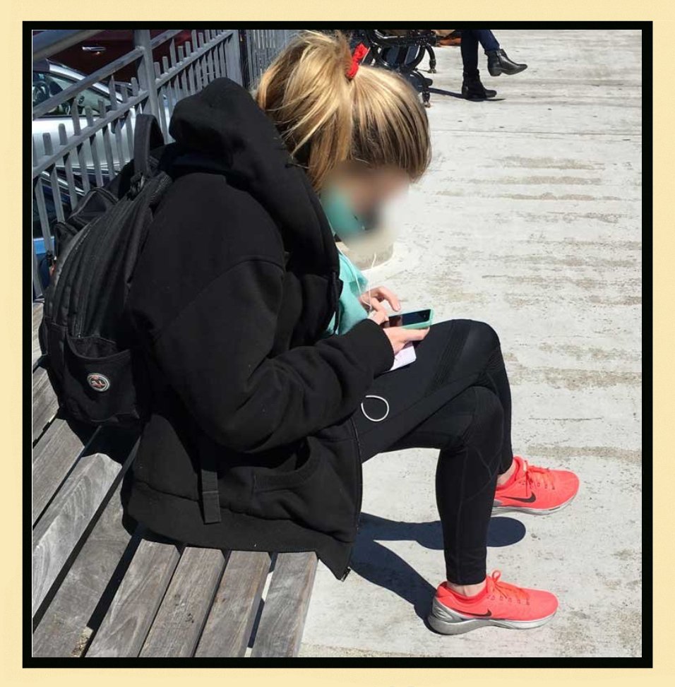 Text Neck Example 3 - Multiple people showing iHunch posture while using phones