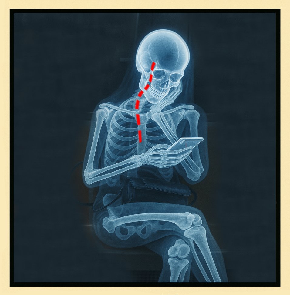 Text Neck Example 2 - Side view showing cervical spine curvature from phone use - revealed