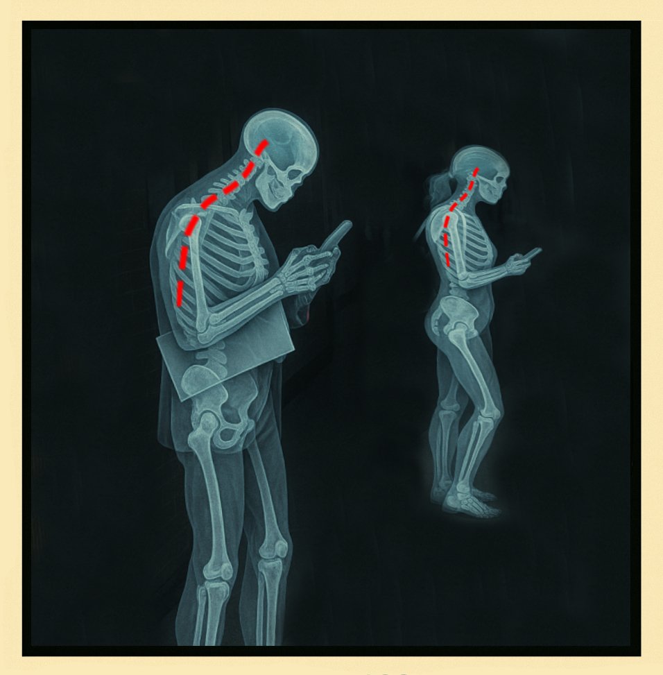 Text Neck Example 1 - Person hunched over phone showing forward head posture - revealed